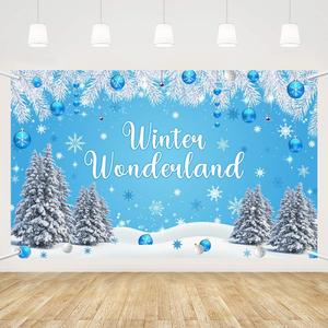 MEHOFOND Winter Wonderland Party Backdrop Winter Snowflakes Baby Shower Background Party Decorations Winter Snow Birthday Wonderland Christmas Photography Banner 5.9x3.6ft