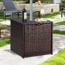 SUNNYPARK Outdoor Umbrella Side Table with 2 Weight Bags, 2-in-1 Patio Table with Umbrella Hole, All-Weather Handwoven PE Rattan Umbrella Base Stand for Deck Yard Garden Balcony Poolside