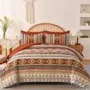 Dinjoy Queen Size Comforter Set Boho,Burnt Orange Bed in a Bag Queen Striped Bedding Sets Fall Terracotta Comforters with Sheets 7 Pieces Complete Set Aztec for All Season 90"x90"