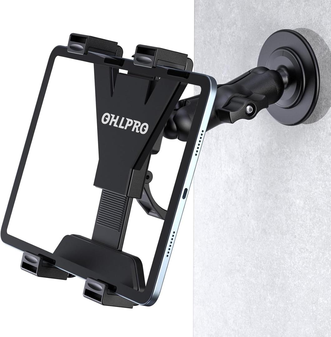 OHLPRO Tablet Wall Mount, Sticky iPad Holder, Damage-Free Adhesive Wall Dock for iPad, Galaxy Tab, and 7-11" Tablets, 360 Rotation Tablet Holder for Car, Bed, Yoga, Kitchen