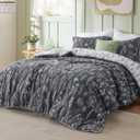 Bedsure California King Comforter Set - Charcoal Bed Set, 3 Pieces Cute Floral Bedding, 1 Soft Reversible Botanical Flowers Comforter and 2 Pillow Shams