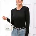 MANGDIUP Women's Bodysuit - Long Sleeve Round Neck Stretch Top Bodysuit Jumpsuit (Medium, Black)