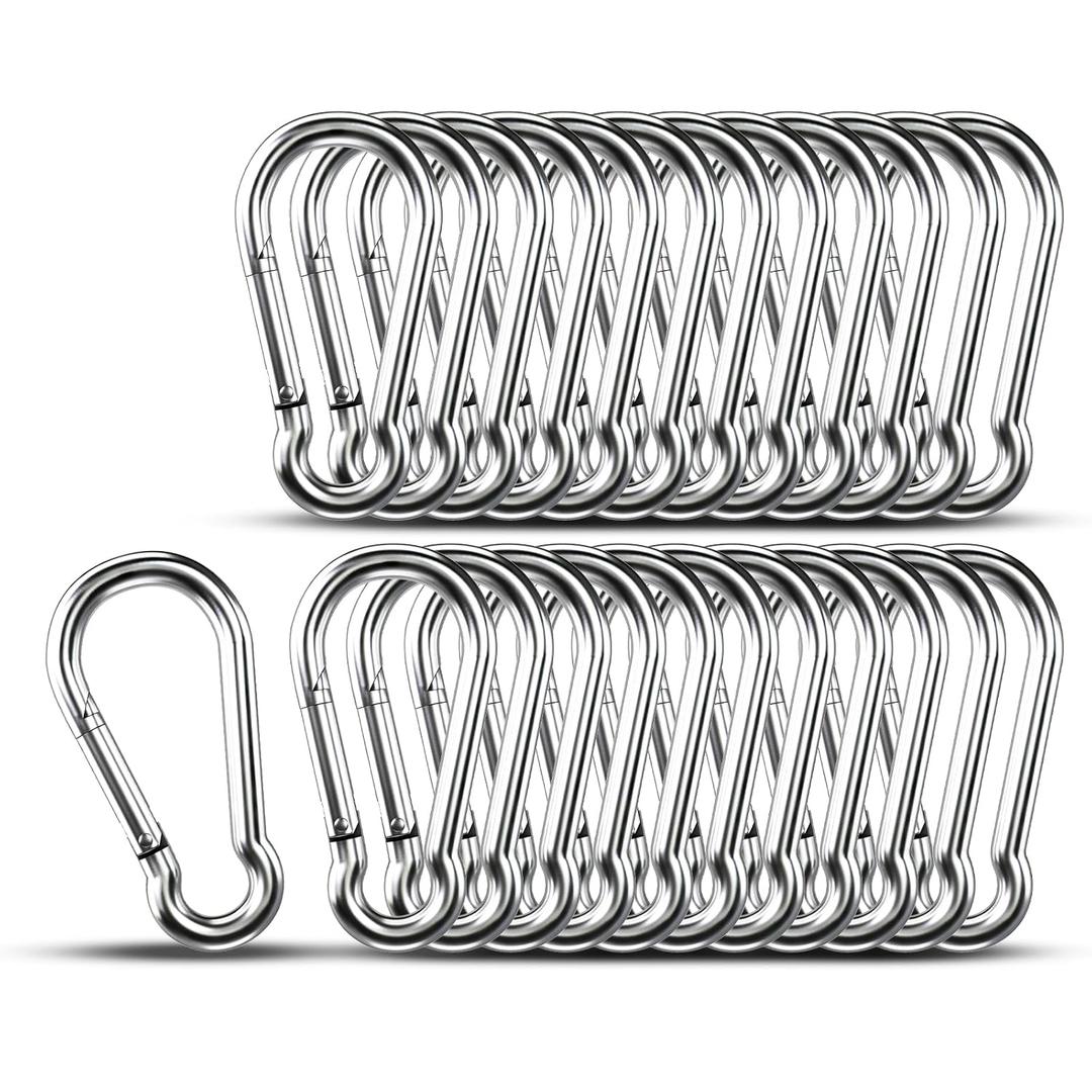 Small Carabiner Clip Hooks, 25pcs 2.75 inch Carabiners Heavy Duty, 304 Stainless Steel Spring Snap Hook Fits Camping Hiking, Metal Clips for Rope Chain Keys Rings