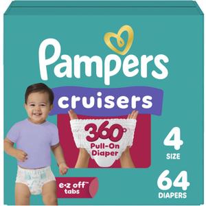 Pampers Diapers - Cruisers 360 - Size 4, 64 Count, up to 100% Leakproof Pull-On Diaper for Active Babies