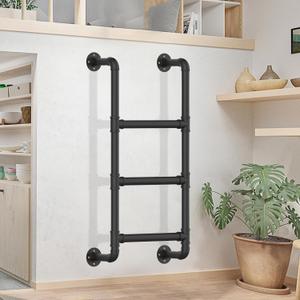 3-Rung Wall Mounted Metal Step Ladder, Basement Window Well Egress & Fire Emergency Escape Ladder, for High Entrance Attic Egress, Bunk Bed Climbing (355LBS Load Capacity, Matte Black) (3.2FT)