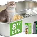 Sifting Litter Box, XL Stainless Steel Sifting Cat Litter Pan for Pine Pellets, Large Sifter Pan, with Metal Litter Scoop and Litter Box Liners, Odor Control & Easy Clean