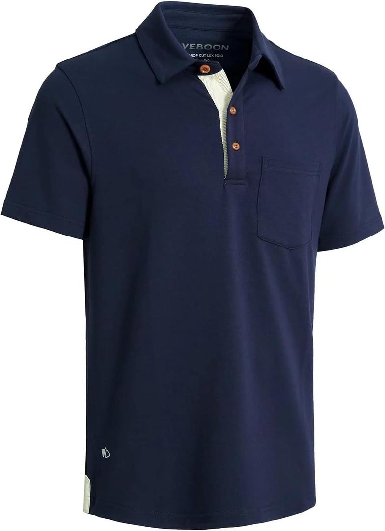 Mens Long and Short Sleeve Polo Shirts Pocket Casual Solid Cotton Blend Drop Cut Collared Polo Shirts for Men, Size XL 
