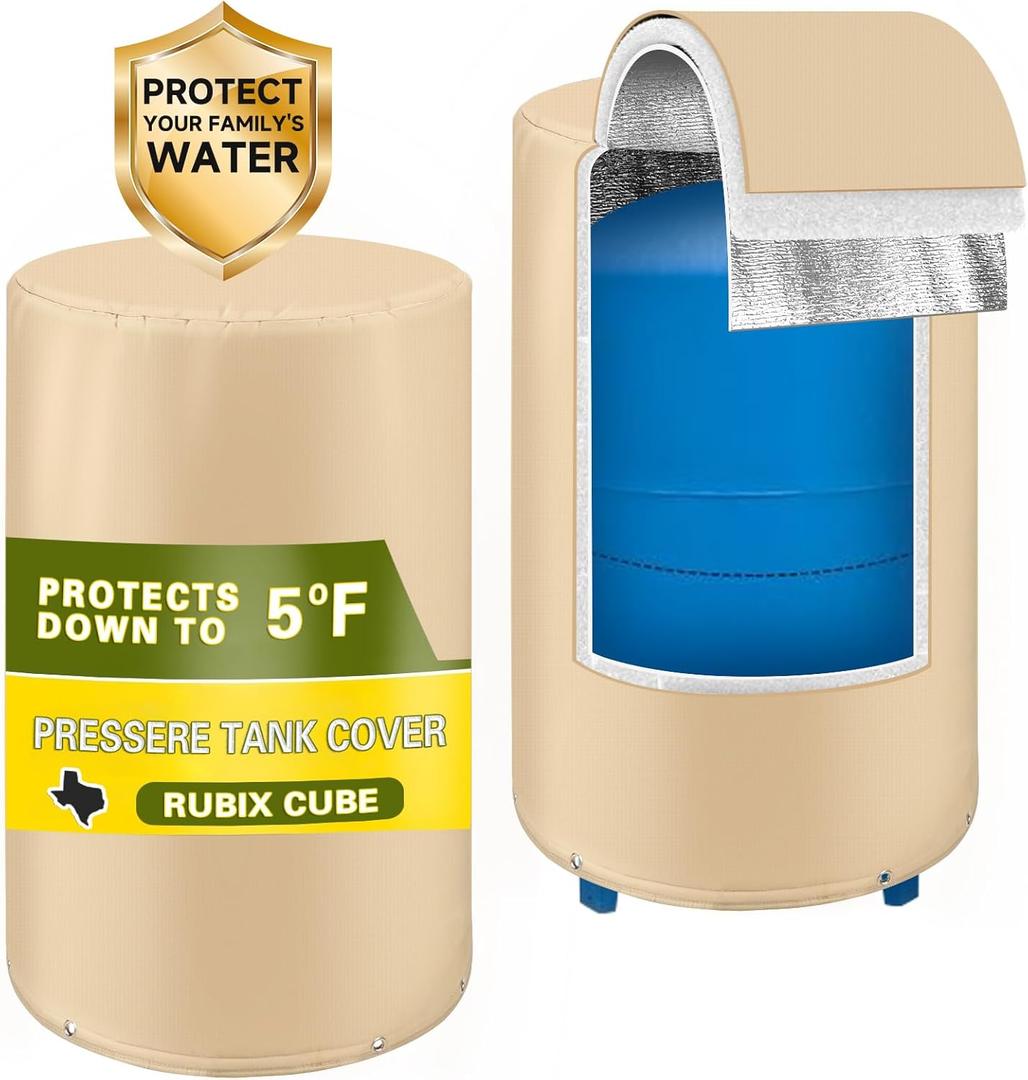 Round Well Pressure Tank Cover, 1200D Heavy Duty Waterproof Well Pump Cover, Thickened 3 LayersDustproof, UV-Resistant and Cold Snap (5F) for Pressure Tank, Beige(24 x 34 inches)