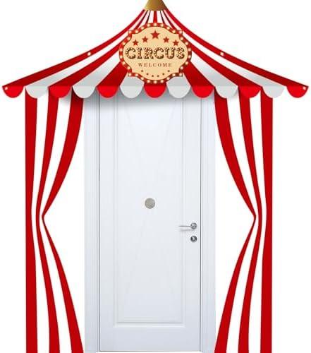 Preboun 3 Pcs Circus Tent Decorations Carnival Circus Theme Party Decorations Carnival Tent Banner Striped Pennant for Clown Theme Birthday Party Classroom Supply