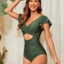 One Piece Swimsuit Women Tummy Control 2024 Bikini Swimsuit Cutout for Women Bathing Suit for Women (Green, M)