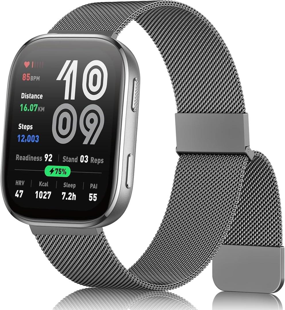 Meliya Metal Band for Amazfit Helio/Bip 6/Bip 5/GTR 4/GTR 3 Pro/3/2/2e/47mm/Balance Watch Band Women Men, 22mm Stainless Steel Metal Loop Replacement Straps for Garmin Venu 3/2/Vivoactive 4 (Space Gray)