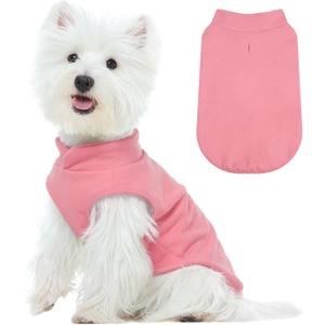FUAMEY Dog Fleece Vest for Small Dogs,Warm Stretchy Dog Sweatshirts Pullover with Leash Hole Dogs Sweater Soft Pet Turtleneck Cozy Pet Vest Lightweight Sleeveless Pink XS