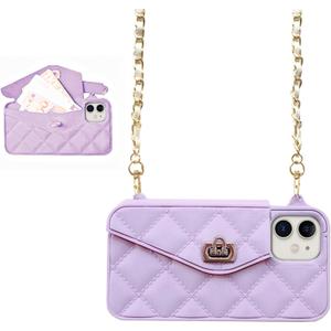 UnnFiko Wallet Case Compatible with iPhone 11, Cute Light Luxury Bag Design, Purse Flip Card Pouch Cover Soft Silicone Case with Handstrap Long Shoulder Strap (Purple, iPhone 11)