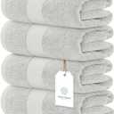 White Classic Luxury Bath Towels Set of 4 Large - 700 GSM Cotton Ultra Soft Bath Towels 27x54 | Highly Absorbent and Quick Dry | Hotel Towels for Bathroom Luxury, Plush Shower Towels, Silver