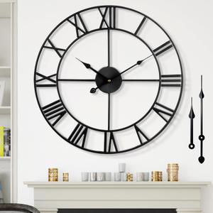 Large Wall Clock Silent Non-Ticking Roman Numerals Vintage Battery Operated  Farmhouse Wall Clock for Living Room, Bedroom, Kitchen, Cafe Decor-Black 40CM Large Wall Clock Silent Non-Ticking Roman Numerals Vintage Battery Operated  Farmhouse Wall Clock for Living Room, Bedroom, Kitchen, Cafe Decor-Black 40CM