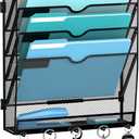 5 Tier Wall File Organizer - Hanging File Organizer with 5 Hooks, Mail Holder Wall Mounted for Papers, Folders, Magazines, Bills, Office&School Organization, Black