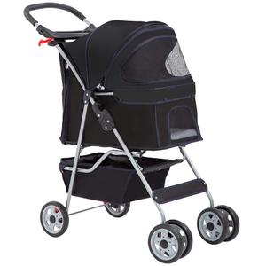 BestPet | 4-Wheel Foldable Pet Stroller | Black | Lightweight & Portable