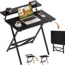 WOHOMO Folding Computer Desk with Adjustable Height, 23.6" x 31.5" x 25.6" Foldable Table with Monitor Stand, Small Office Desk for Bedroom, Space Saving Desk for Home Office, Easy Assemble, Black, 23.62"31.5"