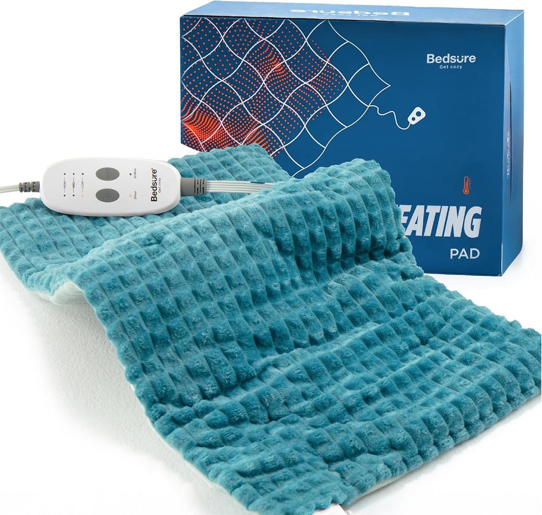 Bedsure Back Heating Pad for Neck and Shoulders, Weighted Heated Pad with Vibration, FSA Eligible Items, Birthday Gifts for Women Men Mom Men, Auto Shut Off, 5lbs 12" x 24", Teal