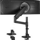 monTEK Tall Single Monitor Arm for 17 to 45 Inch Curved Screen Adjustable Upgraded Heavy Duty Ultrawide Monitor Arm Holds 35 Lbs Cable Management with C Clamp, Grommet Base, VESA 75/100mm, MA1007PBK