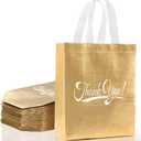 30 Pcs Thank You Gift Bags with Handles Bulk Reusable Thank You Return Gift Bags Nonwoven Foldable Bag for Business, Shopping, Wedding, Baby Shower, Graduations, Party Favors (Gold)
