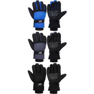 Geyoga 3 Pairs Kids Winter Ski Gloves Waterproof Snow Mittens Windproof Warm Gloves for Girls Boys cold weather (6-10 Years, Blue, Gray, Black)