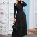 MAKABO Women's Maxi Pleated Skirt with Pockets, High Waisted A Line Long Skirts Button Down Business Casual Outfits