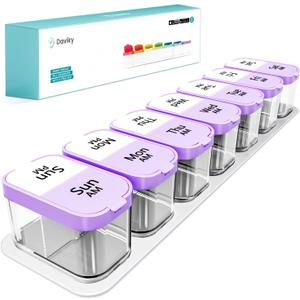 Daviky Large Pill Organizer 7 Day, Weekly XL Pill Box 2 Times a Day, Extra Big Medicine Case AM PM for Vitamins, Supplements and Medication (Purple)
