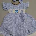 4th Of July Baby Girl Outfit American Flag Romper Dress Fly Sleeve USA Smocked Dress Newborn Fourth of july Clothes (6-12 Months, Easter Eggs-blue)
