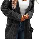 XINWEIZZ Women's Hooded Open Front Long Cardigan Cable Knit Sweaters Side Pocket Oversized Chunky Cardigan Outwear Coat, S
