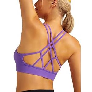 RUNNING GIRL Sports Bra for Women, Padded Strappy Sports Bra with Removable Cups Medium Support Workout Yoga Gym Bra (2942 Violet L)