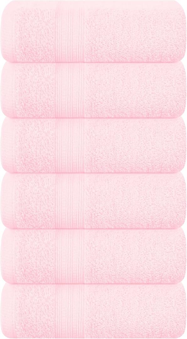 BOUTIQUO Ultra Soft Cotton 6 -Piece Hand Towel Set 16x24 Inch, Ideal for use in Bathroom, Kitchen, Gym, Spa & General Cleaning, Compact & Lightweight Multi Purpose Hand Towels - Pink