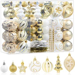 108 Pcs White and Gold Christmas Ball Ornaments Set, Xmas Tree Ornament Bulk Decoration, Shatterproof Decorative Hanging Baubles for Party Holiday Wreath Garland Home Decor