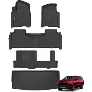 Floor Mats&Trunk Mat for Chevrolet Tahoe 2021-2024 2025 (Only Fit 8 Seats)/GMC Yukon(Not Fit XL) with 2nd Row Bench Seat, TPE All Weather Protection Car for Chevy Tahoe