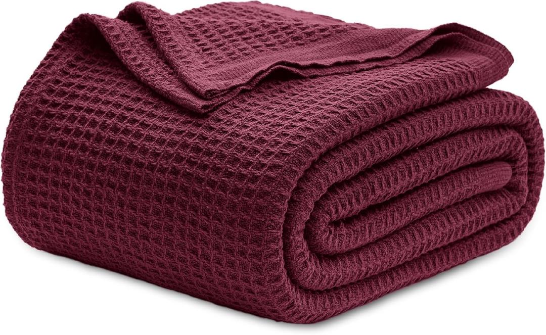 Bedsure Gentlesoft 100% Cotton Blanket King Size for Bed - Breathable and Soft for Summer, Thick Cozy Waffle Weave Blanket Gifts for Women, Red, 104x90 inches