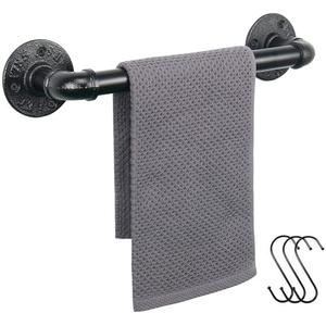 Jeasor Industrial Pipe Towel Rack Towel Bar, Heavy Duty Wall Mounted Rustic Farmhouse Bath Towel Holder for Bathroom (Black, 12 inch)