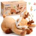 HyDren Deer Breathing Stuffed Animal Soft Soothing Stuffed Animal Deer Plush Anxiety Plush Toys with Music Lights and Realistic Breathing Motion Adult Kids Relief Relaxation Gift for Valentine Holiday