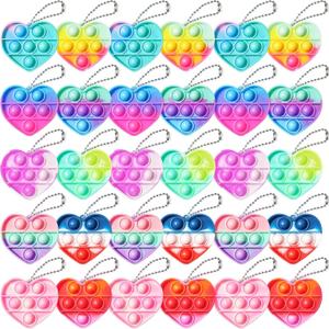 30PCS Heart Pop Fidget Keychain Easter Gifts Party Favors for Kids 4-8 8-12 Easter Egg Fillers Goodie Bag Stuffer Classroom Treasure Box Toy Carnival Prizes Pinata Birthday Return Gifts for Boys Girls