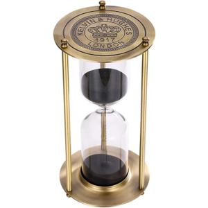 SuLiao Hourglass 15 Minute Sand Timer, Vintage Brass Black Sand Clock, Metal Small Sand Watch 15 Min, Antique Reloj De Arena, Unique Hour Glass Sandglass for Home, Office, Desk Decoration