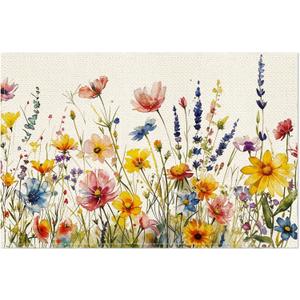 Spring Floral Leaves Placemats 12x18 Inch Seasonal Lavender Daisy Flowers Table Mats for Home Kitchen Dining Party Outdoor Indoor Decoration CD02-1PC