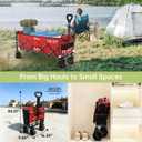 Extra Long Collapsible Wagon Cart, 480LBS Heavy Duty Utility Wagons with All-Terrain Wheels, Foldable Grocery Carts for Gardening, Shopping, Beach, Camping, Red