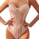 Lilosy Sexy Wireless Strappy Mesh Corset Lingerie Bodysuit Top, S
