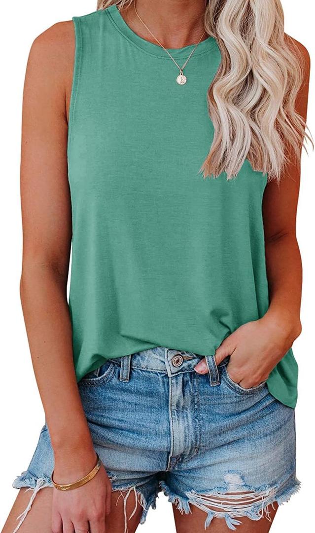 JAWINT Women's Casual Tank Tops Summer Crewneck Sleeveless Tunic Flowy Loose Shirts (Green, XXL)