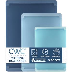 COOK WITH COLOR Extra Large Cutting Board Set, Jumbo-Sized Boards with Rubber Border for Enhanced Cooking Experience, 3-Piece, Blue