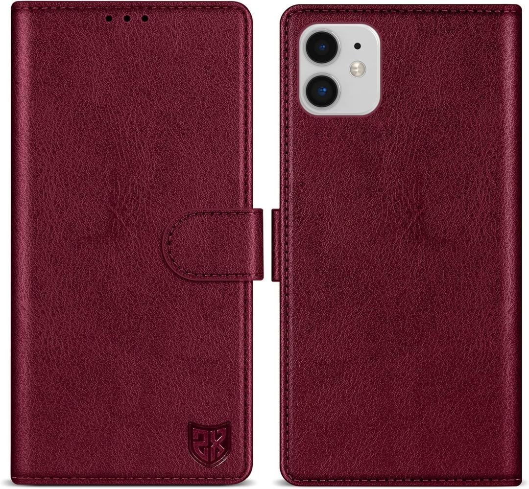 ZZXX for iPhone 11 Wallet Case with [RFID Blocking] Card Slot Kickstand Magnetic Closure Leather Flip Fold Protective Phone Case for iPhone 11 Case Wallet(Wine Red-6.1 inch)