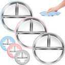 Stainless Steel Toddler Plates Silicone Suction,3 Packs Non-Slip Baby Plates,Divided Portion,Food-Grade Silicone Plate for Kids,LEAD-FREE Dishwasher Safe,Grey Mint Green Pink
