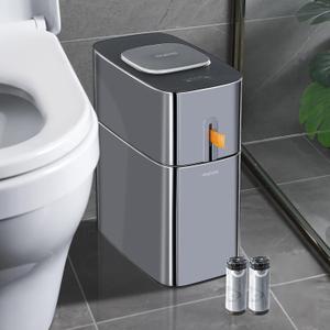 MOPUP Bathroom Trash Cans with Lids | 4.5 Gallon Motion Sensor Stainless Steel Automatic Privacy Garbage Can | Smart Dogproof Trash Bin for Bedroom,Office,Toilet,RV