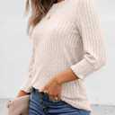 AUTOMET Womens 3/4 Sleeve Tops T Shirts Summer Sweater Round Neck Casual Top Ladies Tops Business Casual Blouses (Beige, S)