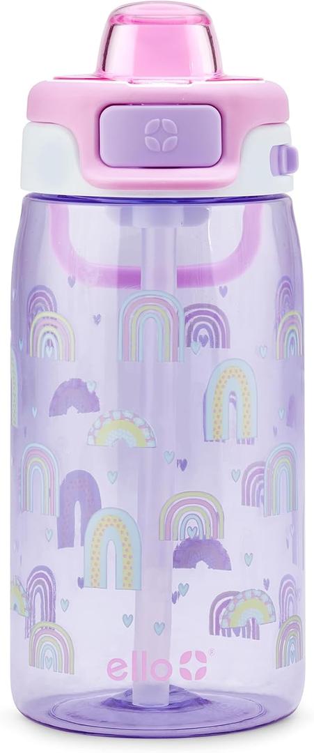 Ello Kids Pop & Fill 16oz Tritan Plastic Water Bottle with Quick Fill Technology, Leak Proof Locking Lid, Sip & Chug, BPA Free, Dishwasher Safe, For School, Lunchboxes, Rainbows