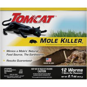 Tomcat Mole Killer(a) - Mimics Natural Food Source, Kills with a Single Feeding, Mole Killer for Lawns and Yards, 12 Worm Baits